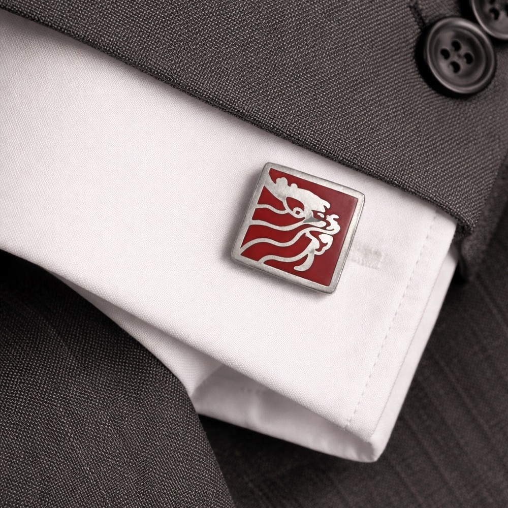 Vintage European Red Lion Cufflinks | Solid Nickel Silver | Mid-Century